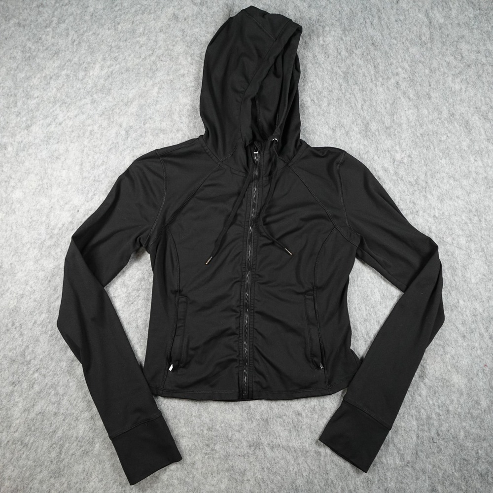 Yogalicious Jacket Women Medium Black Full Zip Hooded Thumbhole Active